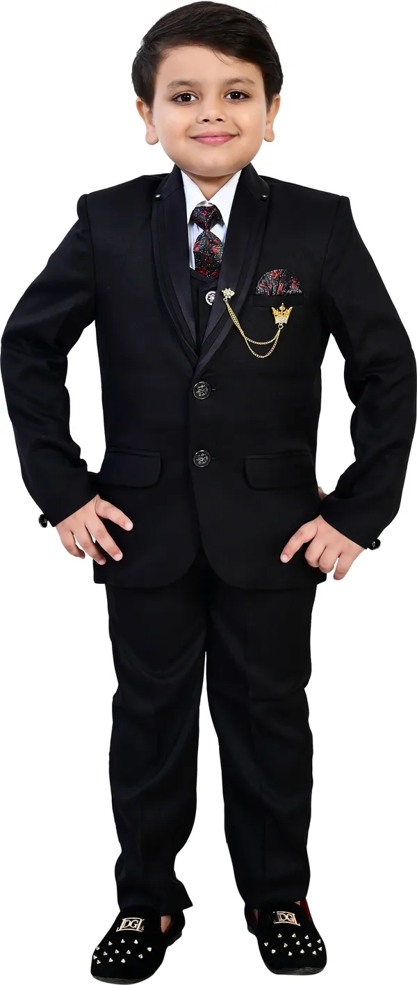 Black_Polyester_5_Piece_Coat_Pant_Suit_Set_Solid_For_Boys