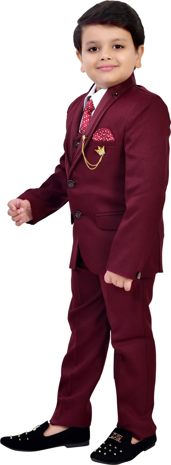 Maroon_Polyester_5_Piece_Coat_Pant_Suit_Set_Solid_For_Boys
