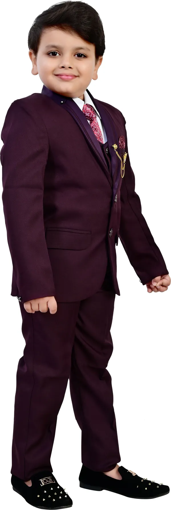 Brown_Polyester_5_Piece_Coat_Pant_Suit_Set_Solid_For_Boys
