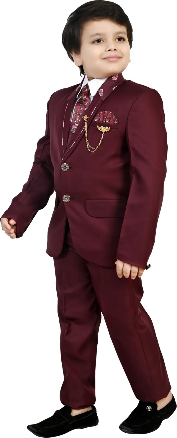 Maroon_Cotton_Blend_5_Piece_Coat_Pant_Suit_Set_For_Boys_Self_Design_For_Boys