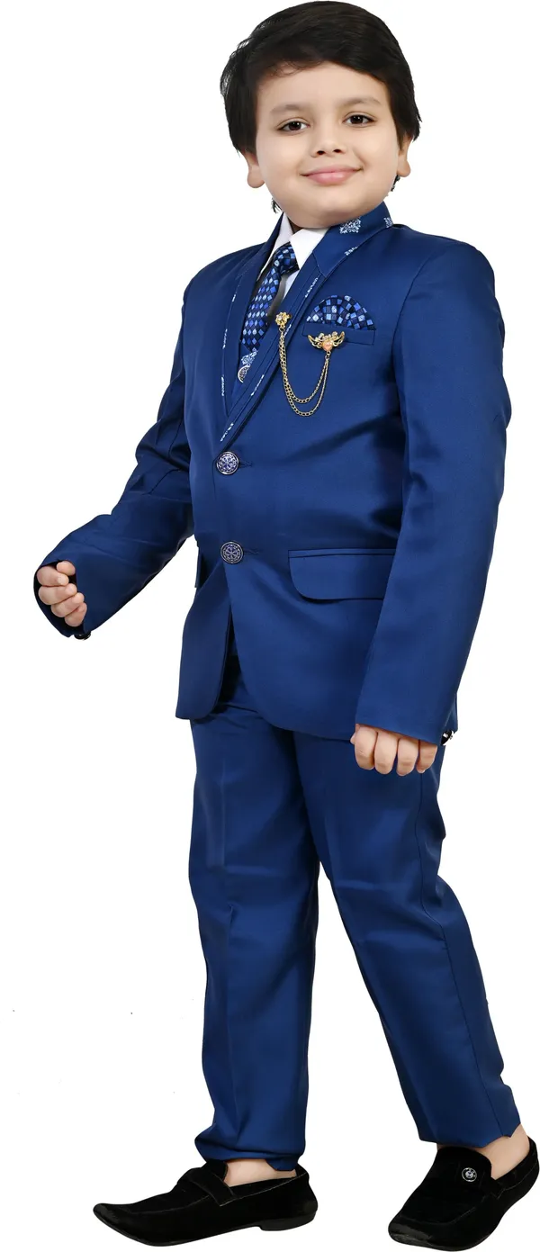 Blue_Cotton_Blend_5_Piece_Coat_Pant_Suit_Set_For_Boys_Self_Design_|Solid_For_Boys