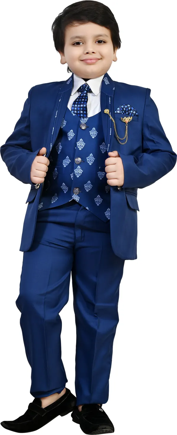 Blue_Cotton_Blend_5_Piece_Coat_Pant_Suit_Set_For_Boys_Self_Design_|Solid_For_Boys