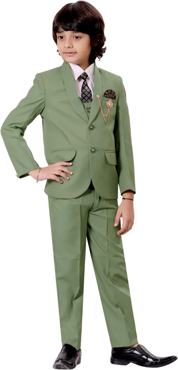 Light_Green_Cotton_Blend_5_Piece_Coat_Suit_Set_With_Shirt,_Pant,_Waistcoat_&_Tie_For_Boys_Solid_For_Boys