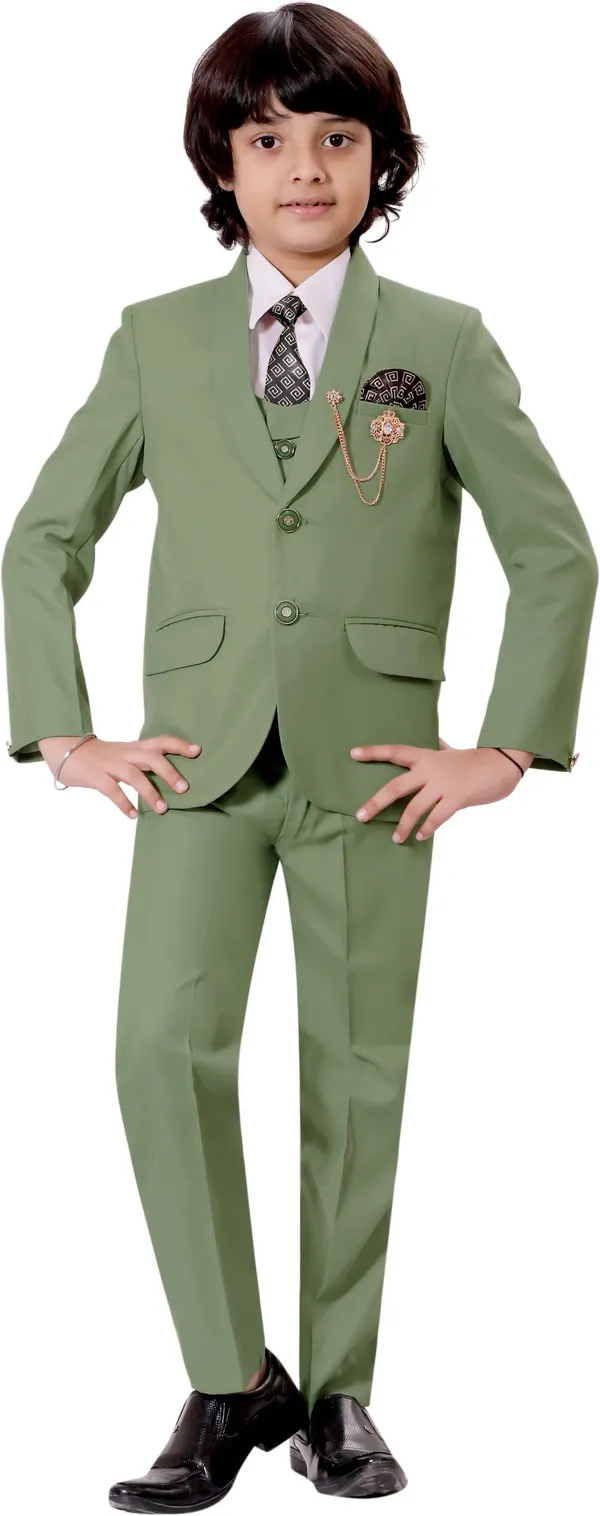 Light_Green_Cotton_Blend_5_Piece_Coat_Suit_Set_With_Shirt,_Pant,_Waistcoat_&_Tie_For_Boys_Solid_For_Boys