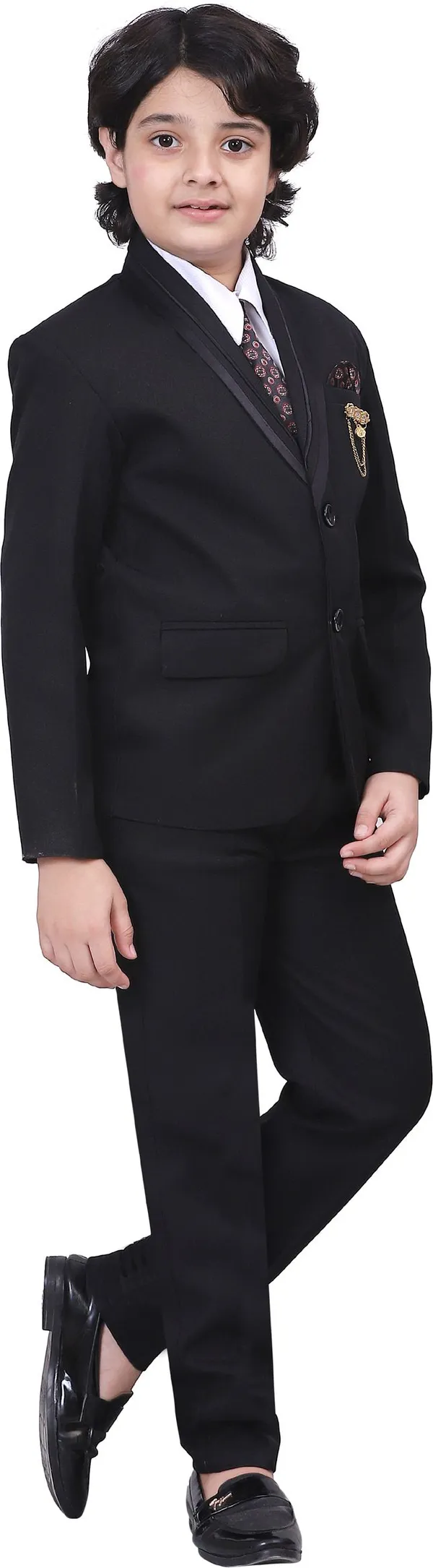 Black_Polyester_Blend_Coat_Pant_Suit_Set_Solid_For_Boys