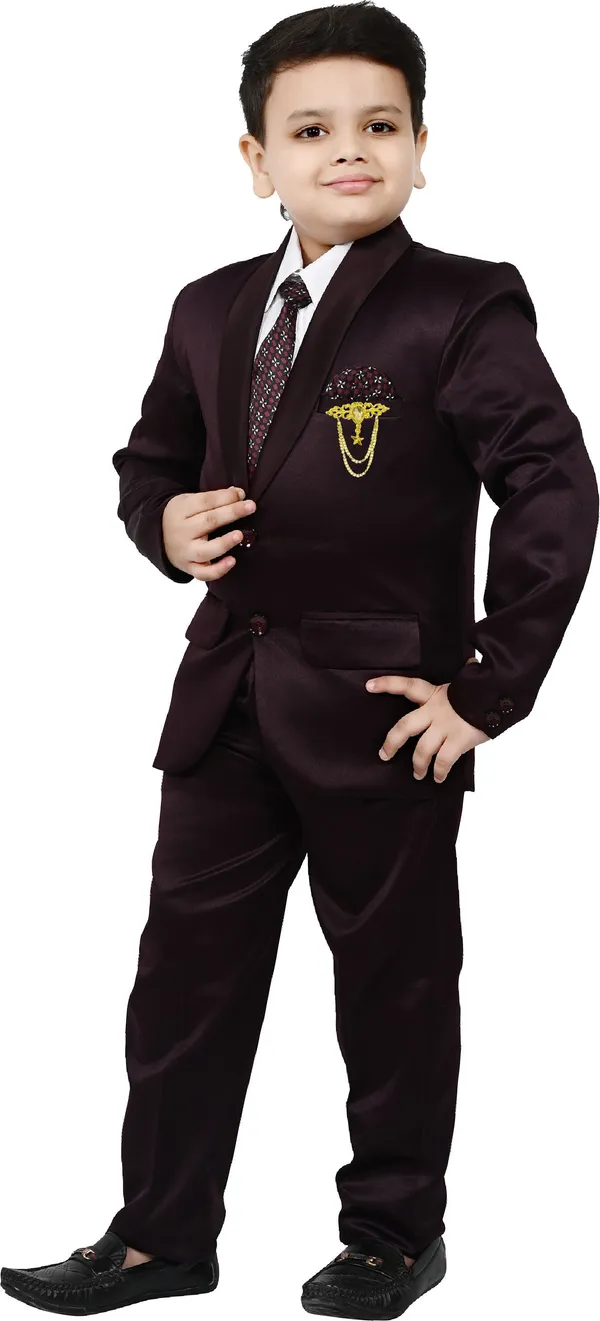 Brown_Silk_Blend_Bt_Dezines_Coat_Pant_Suit_Set:_Shirt,_Pants,_Coat,_And_Tie_For_Kids_Solid_For_Boys
