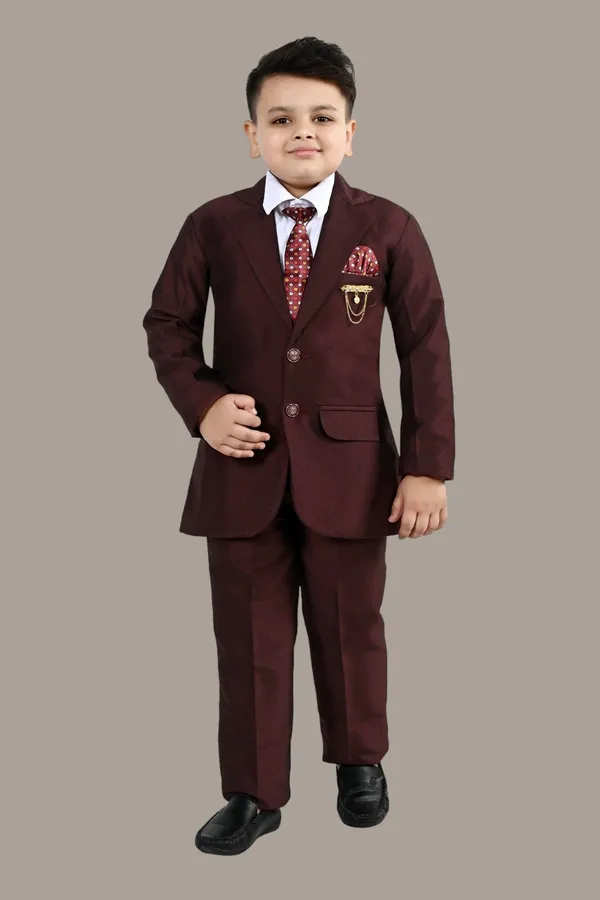 Maroon_Cotton_Blend_4-Piece_Coat_Pant_Suit_Set_Solid_For_Boys