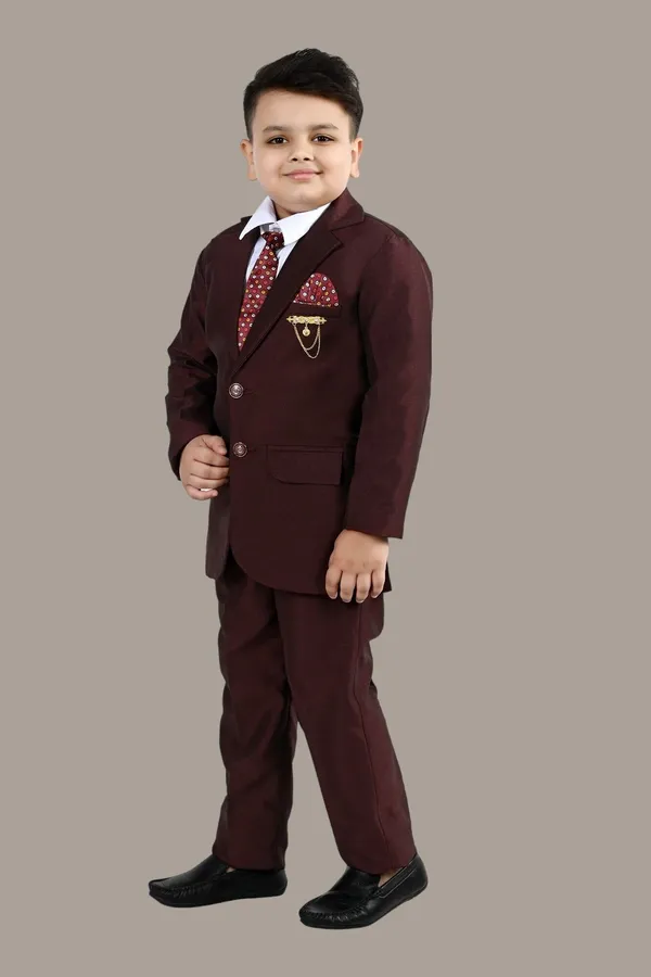 Maroon_Cotton_Blend_4-Piece_Coat_Pant_Suit_Set_Solid_For_Boys