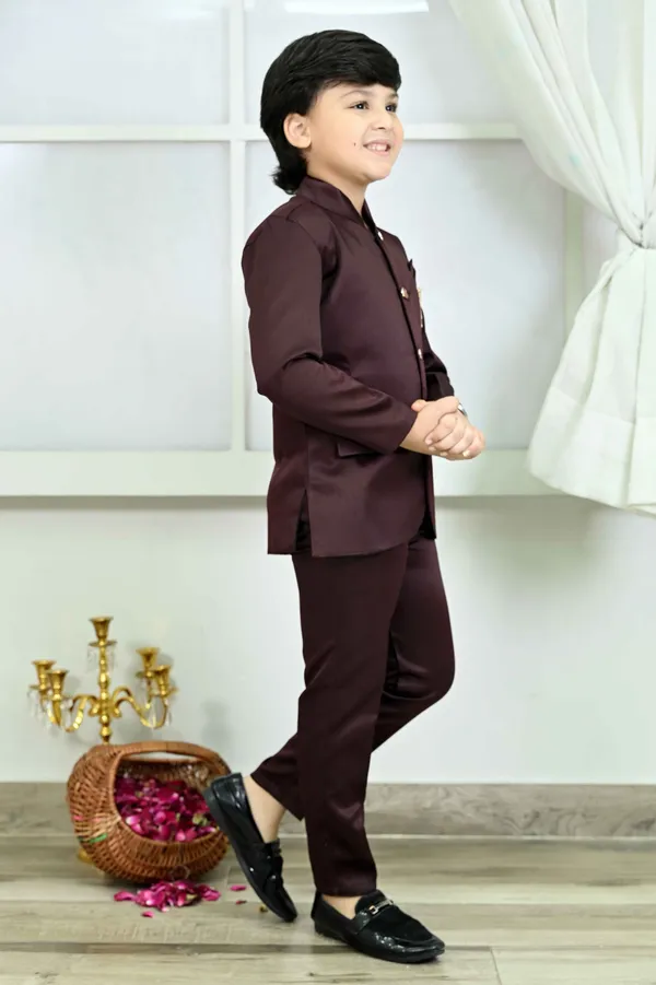 Maroon_Satin_Jodhpuri_Satin_Suit_Set_Solid_For_Boys