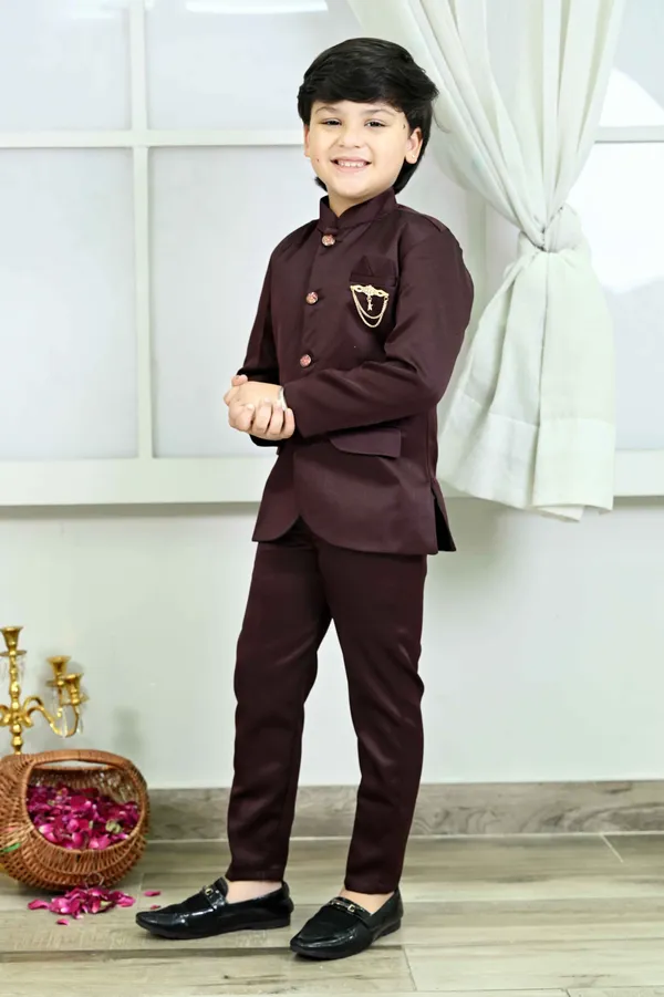 Maroon_Satin_Jodhpuri_Satin_Suit_Set_Solid_For_Boys