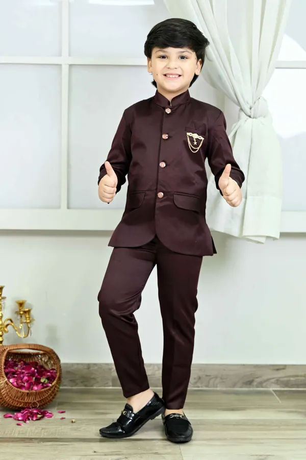 Maroon_Satin_Jodhpuri_Satin_Suit_Set_Solid_For_Boys