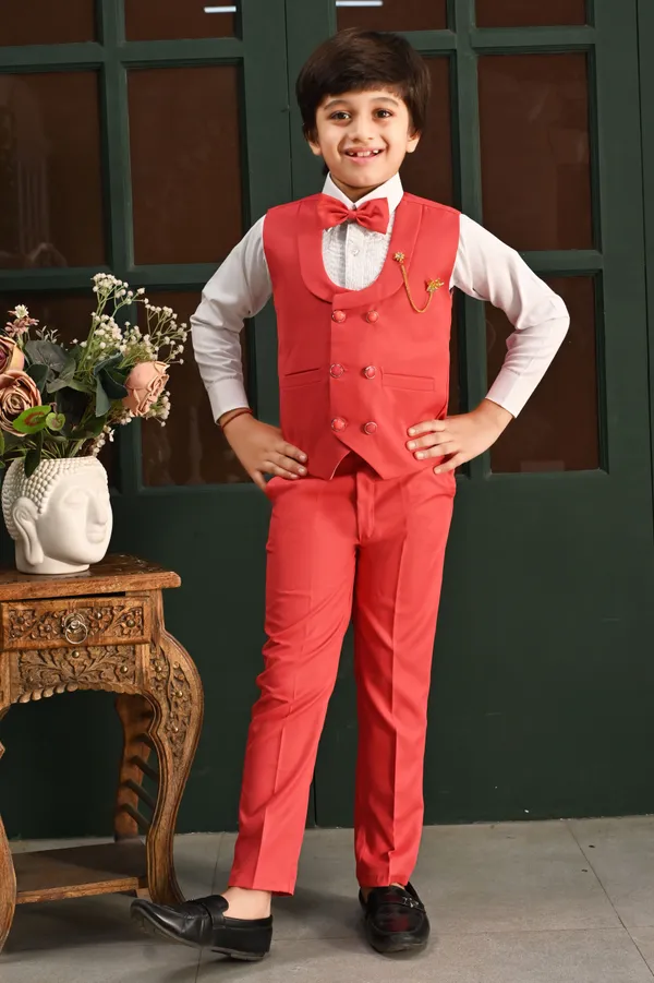 Red_Cotton_Blend_Piece_Suit_Set:_Shirt,_Pants,_And_Waistcoat_Solid_For_Boys