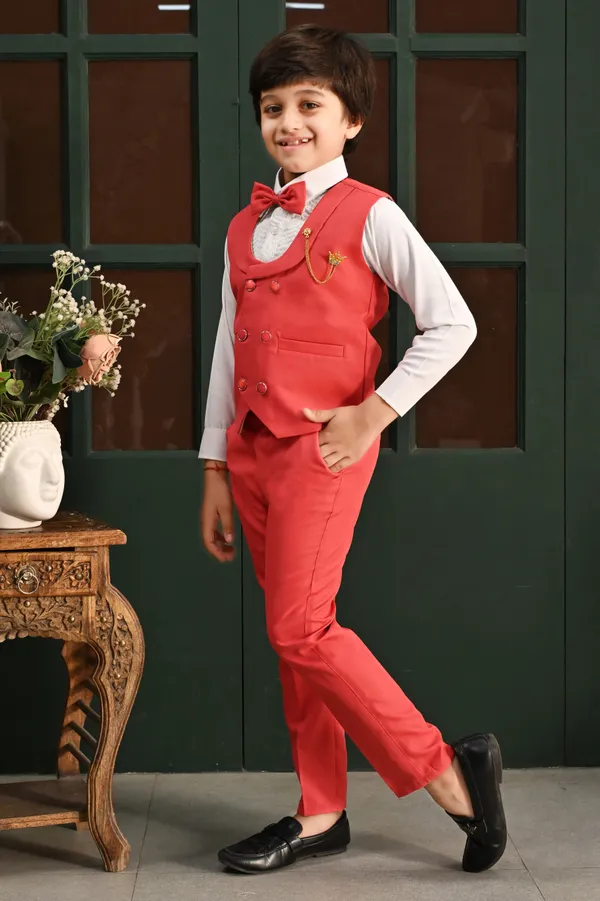 Red_Cotton_Blend_Piece_Suit_Set:_Shirt,_Pants,_And_Waistcoat_Solid_For_Boys