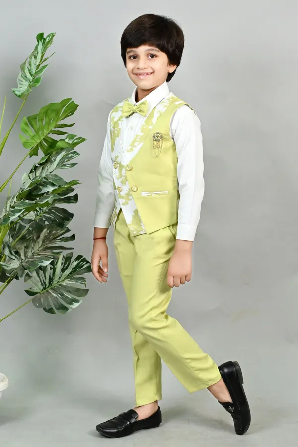 Green_Polycotton_3_Piece_Suit_Set:_Shirt,_Pants,_And_Waistcoat_Printed_For_Boys