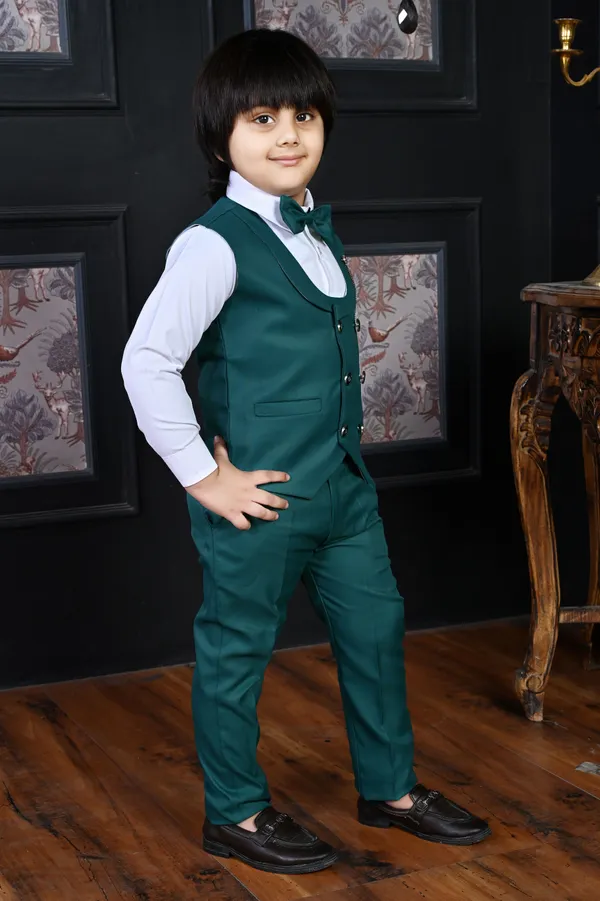 Dark_Green_Cotton_Blend_3_Piece_Suit_Set:_Shirt,_Pants,_And_Waistcoat_Solid_For_Boys