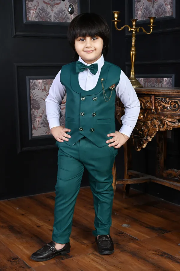 Dark_Green_Cotton_Blend_3_Piece_Suit_Set:_Shirt,_Pants,_And_Waistcoat_Solid_For_Boys