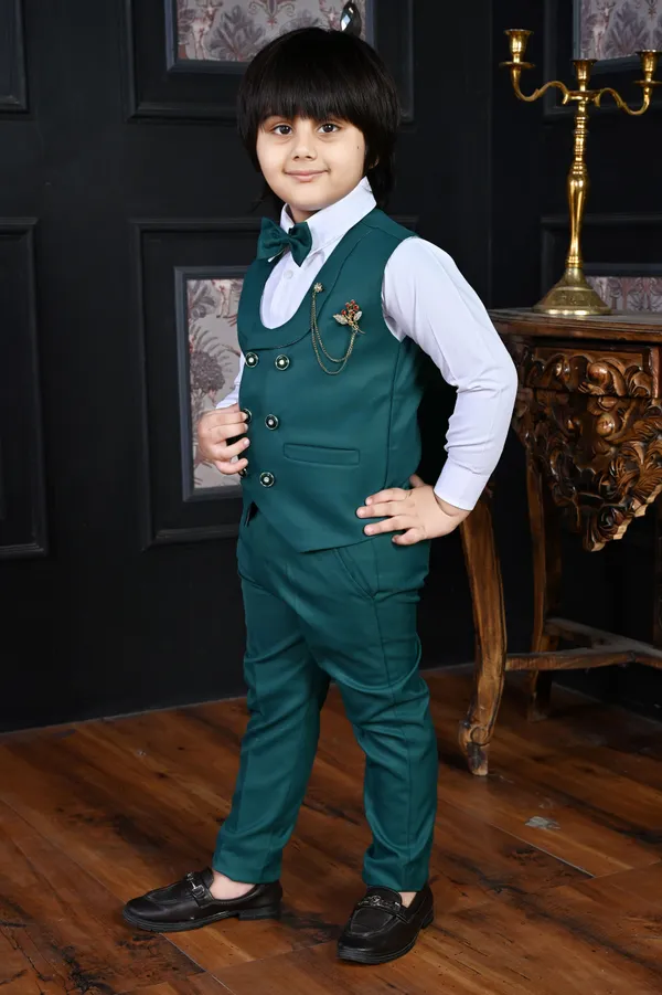 Dark_Green_Cotton_Blend_3_Piece_Suit_Set:_Shirt,_Pants,_And_Waistcoat_Solid_For_Boys