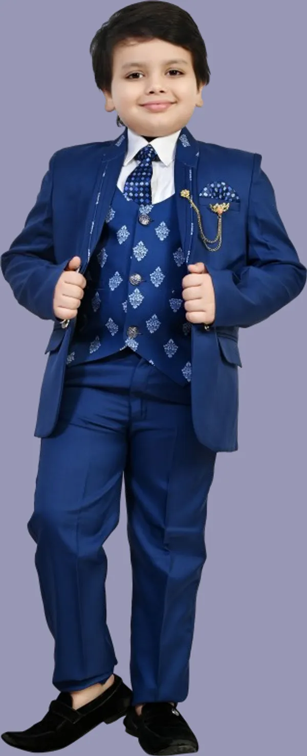Blue_Cotton_Blend_5_Piece_Coat_Pant_Suit_Set_For_Boys_Self_Design_|Solid_For_Boys