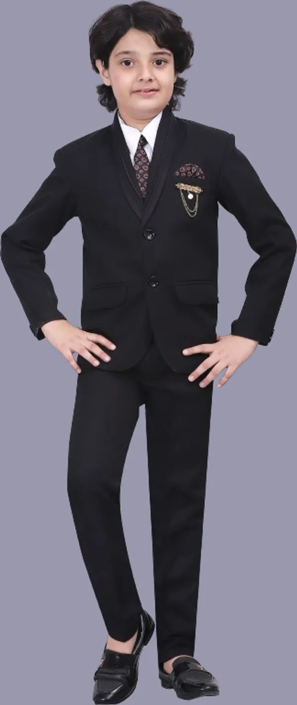 Black_Polyester_Blend_Coat_Pant_Suit_Set_Solid_For_Boys