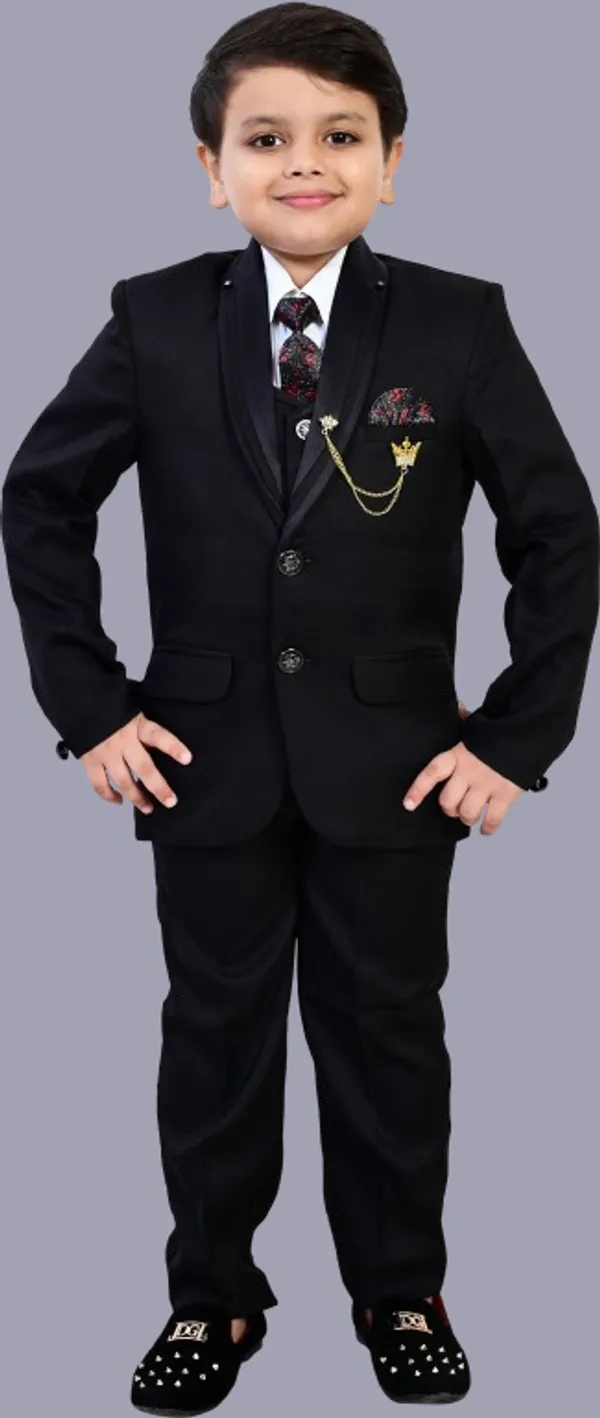 Black_Polyester_5_Piece_Coat_Pant_Suit_Set_Solid_For_Boys