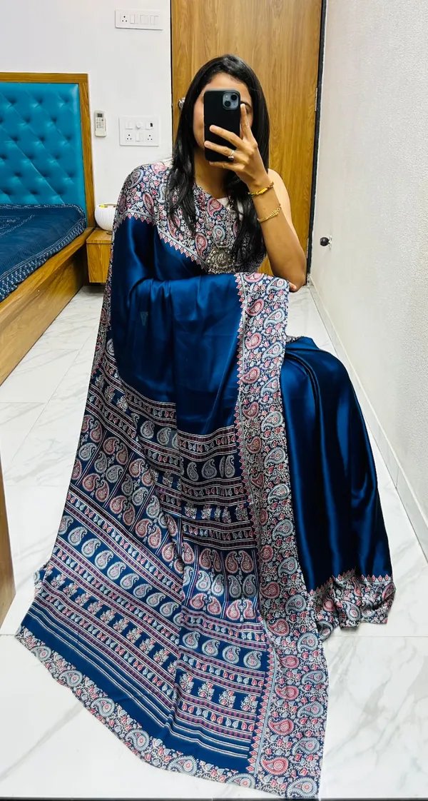 Navy_Blue_Soft_Modal_Silk_Natural_Ajrakh_Printed_Saree_with_Unstitched_Blouse_For_Women