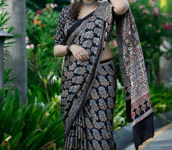 Black_Ajrakh_Printed_Soft_Gaji_Silk_Natural_Print_Saree_For_Women
