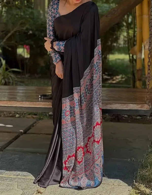 Black_And_Blue_Ajrakh_Printed_Soft_Gaji_Silk_Natural_Print_Saree_For_Women