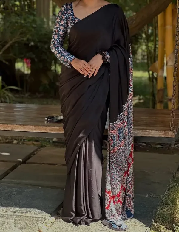 Black_And_Blue_Ajrakh_Printed_Soft_Gaji_Silk_Natural_Print_Saree_For_Women