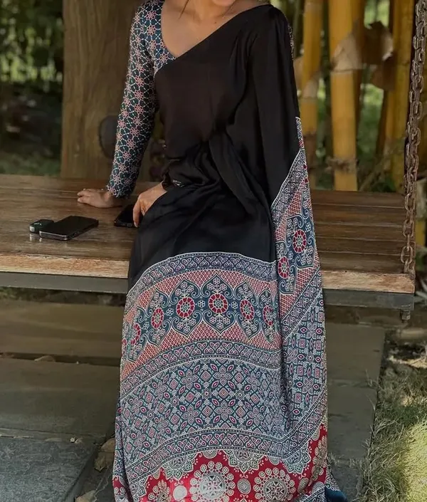 Black_And_Blue_Ajrakh_Printed_Soft_Gaji_Silk_Natural_Print_Saree_For_Women