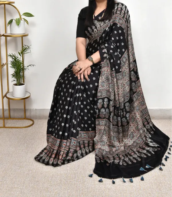 Black__Ajrakh_Printed_Soft_Gaji_Silk_Natural_Print_Saree_For_Women