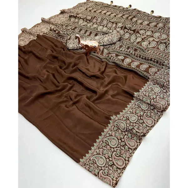Coffee_Soft_Modal_Silk_Natural_Ajrakh_Printed_Saree_with_Unstitched_Blouse_For_Women