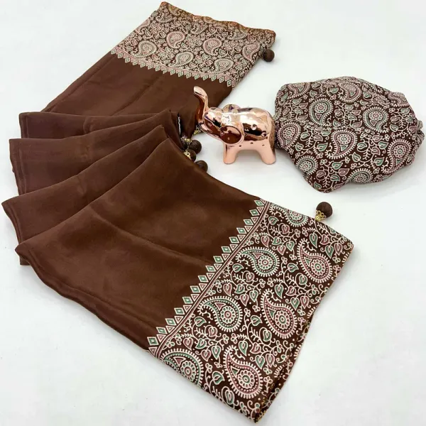 Coffee_Soft_Modal_Silk_Natural_Ajrakh_Printed_Saree_with_Unstitched_Blouse_For_Women