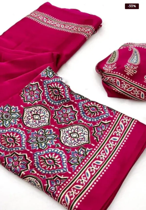 Rani_Ajrakh_Printed_Modal_Silk_Plain_Saree_With_Ajrakh_Blouse_For_Women