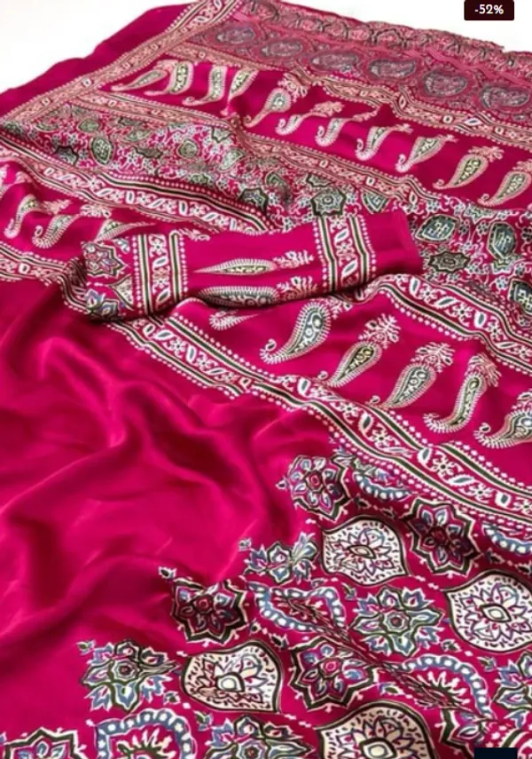 Rani_Ajrakh_Printed_Modal_Silk_Plain_Saree_With_Ajrakh_Blouse_For_Women