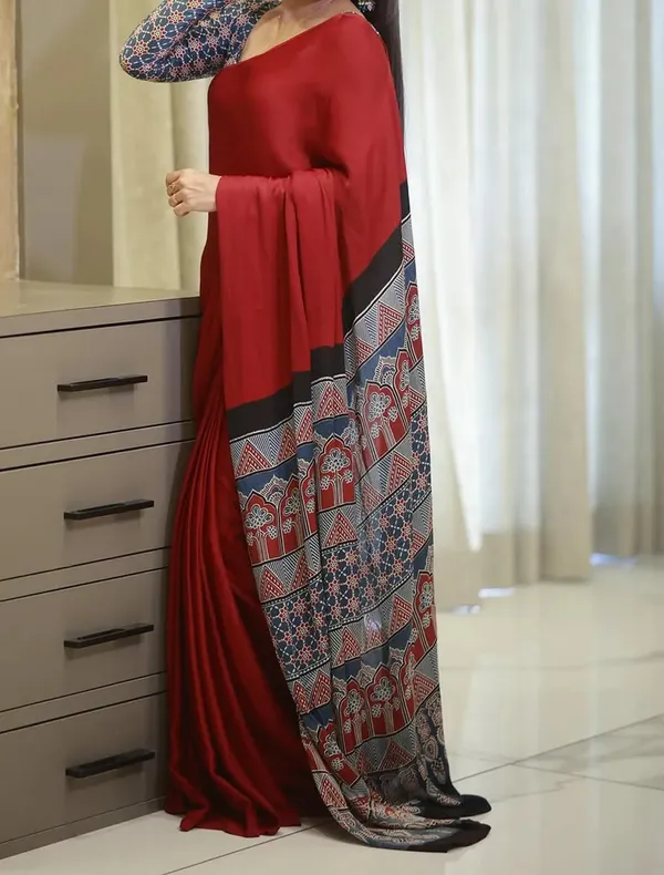 Dark_Red__Ajrakh_Printed_Soft_Gaji_Silk_Natural_Print_Saree_For_Women