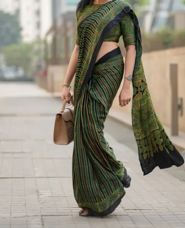 Dark_Forest_Green_sareeAjrakh_Printed_Soft_Gaji_Silk_Natural_Print_Saree_For_Women