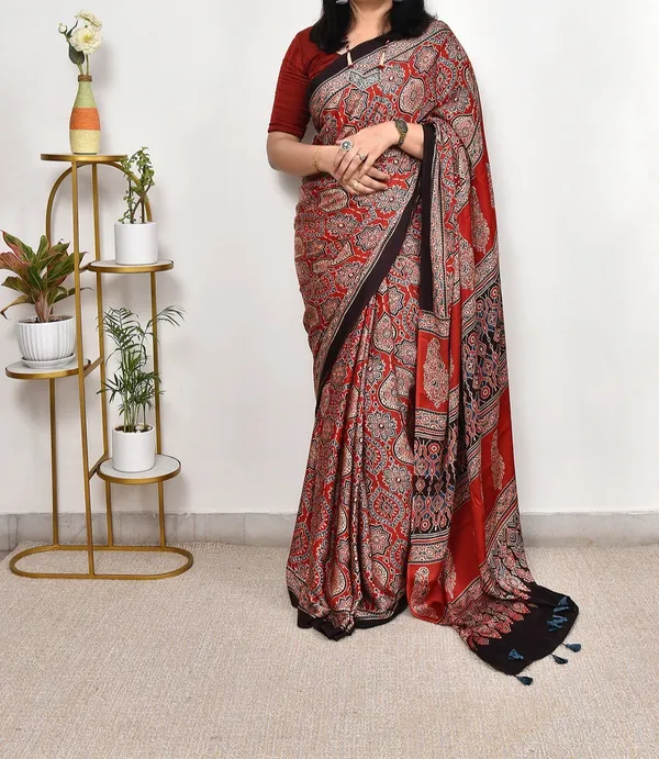 Red_Ajrakh_Printed_Soft_Gaji_Silk_Natural_Print_Saree_For_Women
