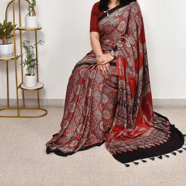 Red_Ajrakh_Printed_Soft_Gaji_Silk_Natural_Print_Saree_For_Women