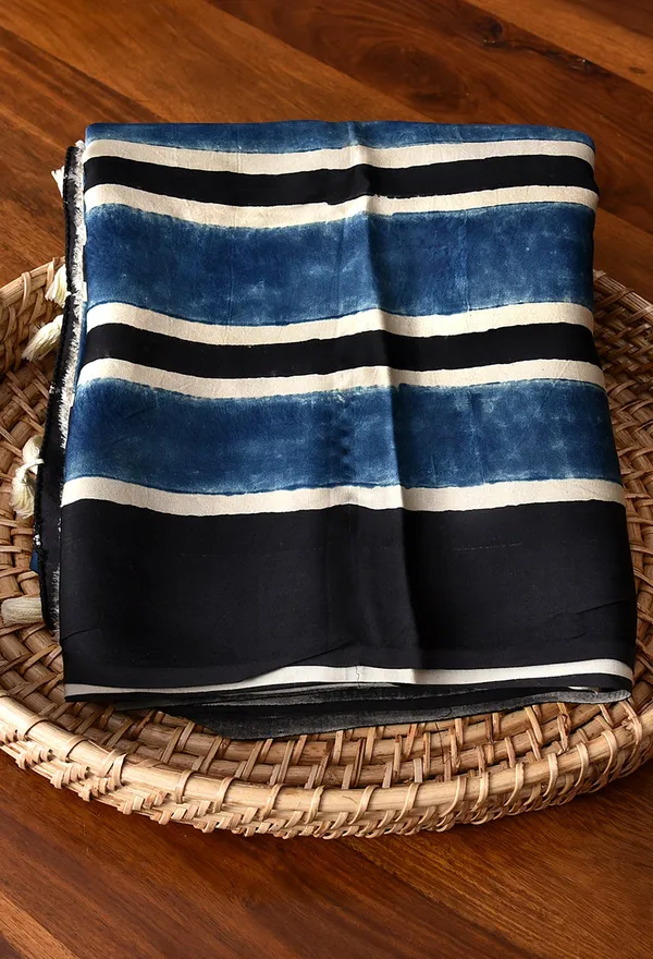 Indigo_Blue_And_Black_Ajrakh_Modal_Silk_Saree_Comes_With_Running_Blouse