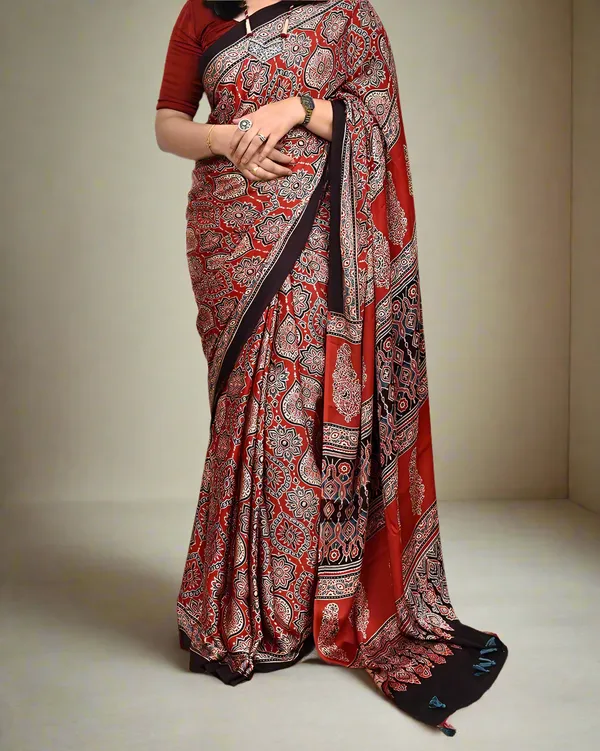 Red_Ajrakh_Printed_Soft_Gaji_Silk_Natural_Print_Saree_For_Women