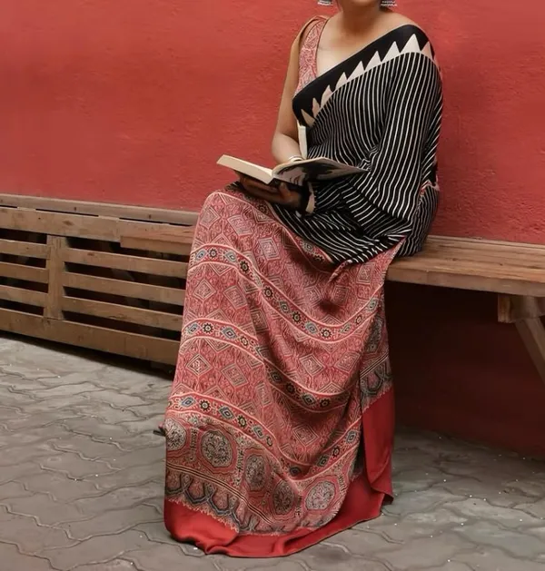 Red_Ajrakh_Semi_Gajji_Modal_Silk_Saree__For_Women