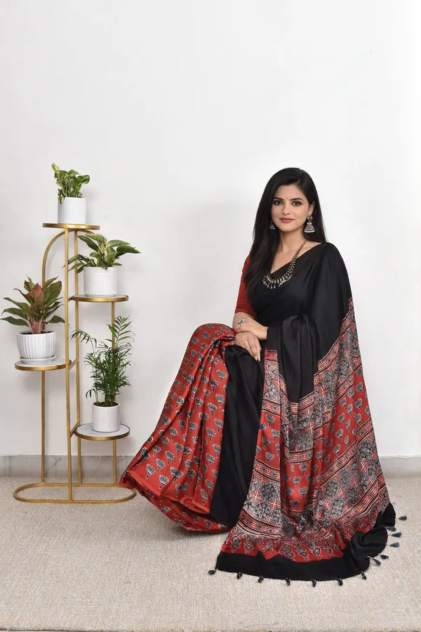 Red_And_Black_Ajrakh_Modal_Silk_Saree.