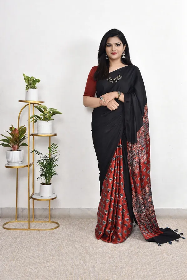 Red_And_Black_Ajrakh_Modal_Silk_Saree.