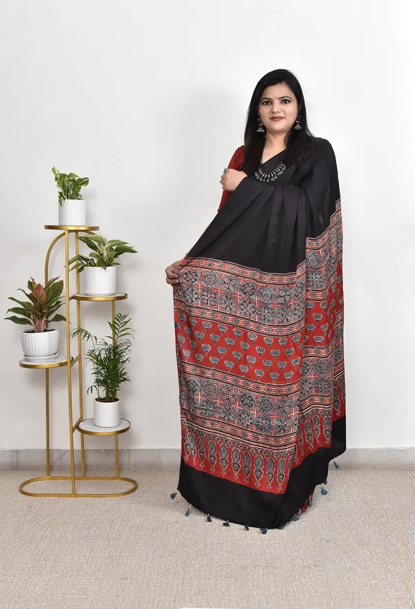 Red_And_Black_Ajrakh_Modal_Silk_Saree.