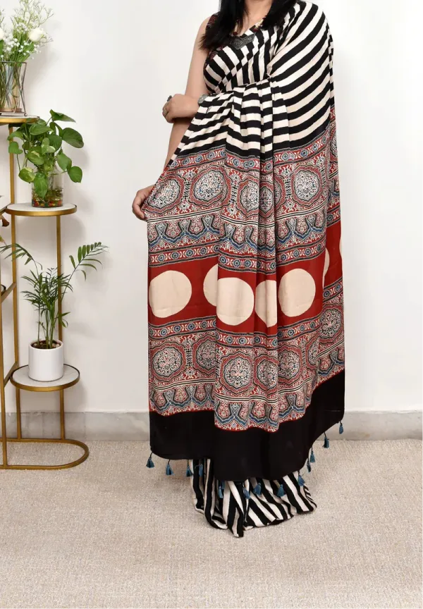 Treanding_Red_And_Cream_Ajrakh_Printed_Soft_Gaji_Silk_Natural_Print_Saree_For_Women