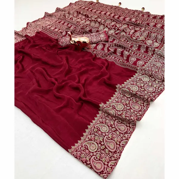 Red_Soft_Modal_Silk_Natural_Ajrakh_Printed_Saree_with_Unstitched_Blouse_For_Women