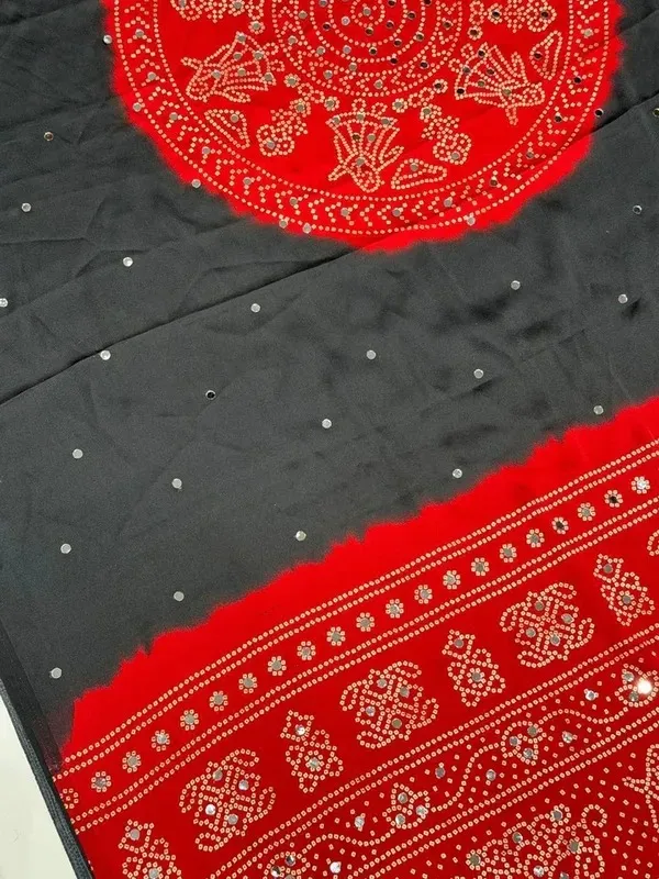 Trending_Black_Bandhani_Ajrakh_Mirror_Modal_Silk_Saree_With_Design_Pallu_For_Women