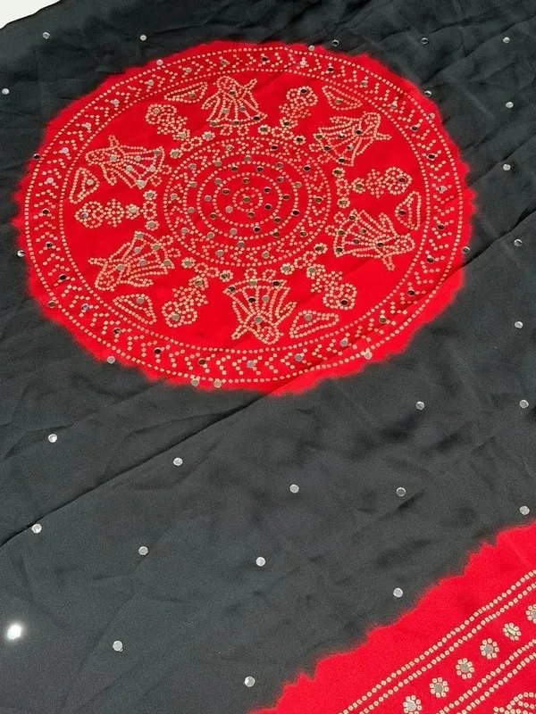 Trending_Black_Bandhani_Ajrakh_Mirror_Modal_Silk_Saree_With_Design_Pallu_For_Women