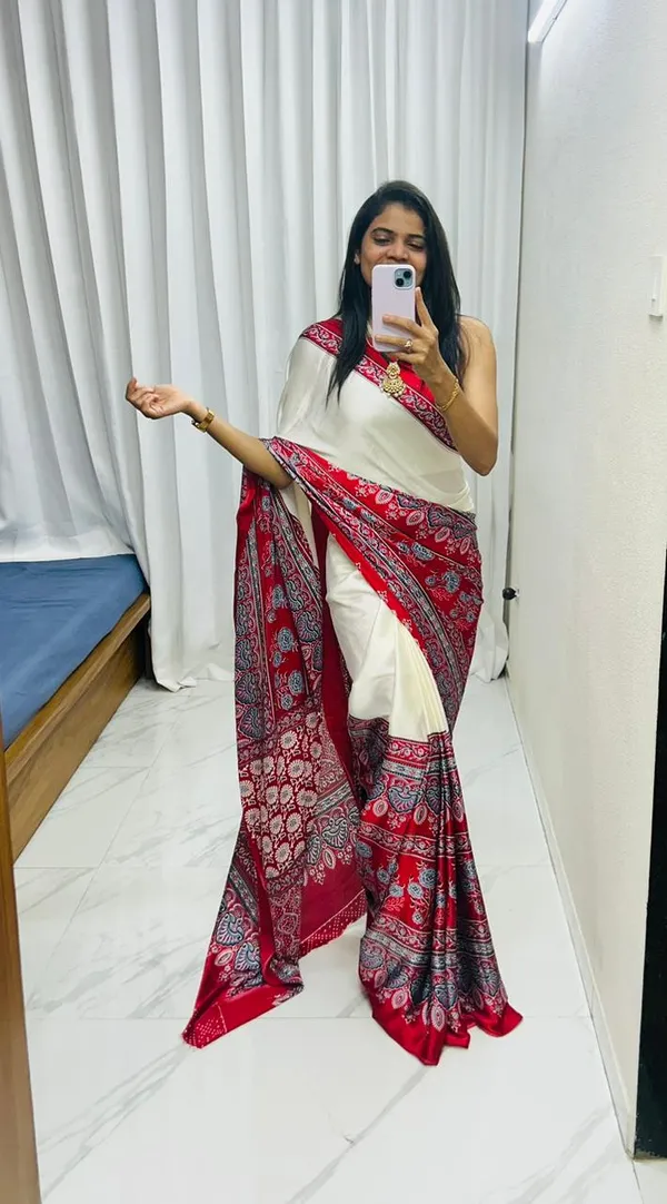 White_And_Red_Printed_Modal_Silk_Saree