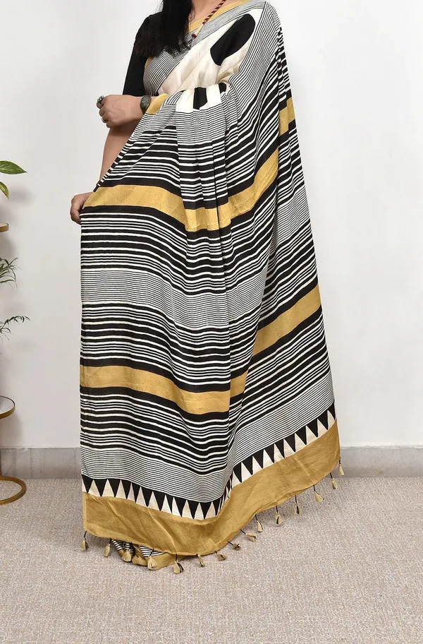 Yellow_And_Cream_Ajrakh_Printed_Soft_Gaji_Silk_Natural_Print_Saree_For_Women